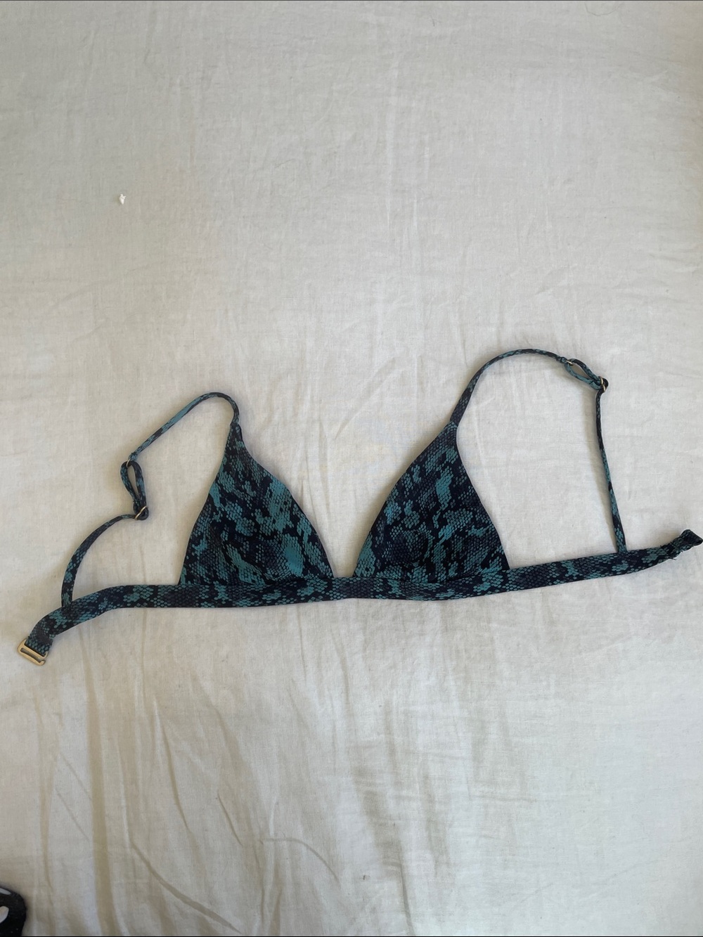 Vitamin A Teal and Black Snake Print Triangle Bikini Top